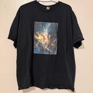 Gildan Black Men’s T-Shirt with Fiery Blue Action Graphic